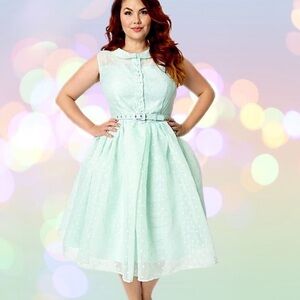 Unique Vintage Mint Green Polka Dot Fit-and-Flare Dress